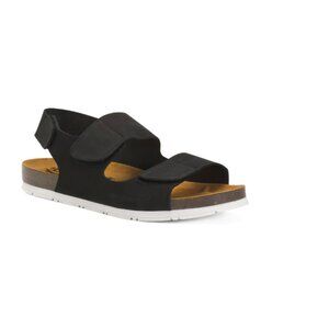 PLAKTON Black Made In Spain Nubuck Leather Genius Comfort Footbed Sandals